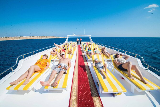 Hurghada: Elite VIP Cruise with Seafood and BBQ Buffet Lunch - Inside the boat: sun deck luxury, mid-deck shade, and air-conditioned breaks