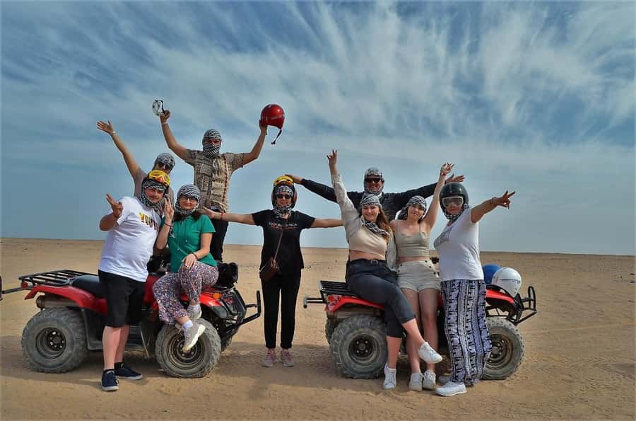 Hurghada: Quad and Buggy Safari with Dinner and Show - Safety, sand protection, and the real-world riding setup